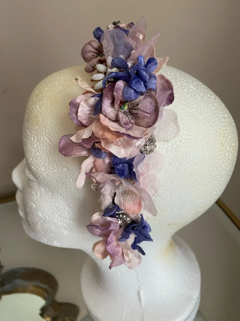 Handmade Floral Turban Headband in Pink & Purple Pastel